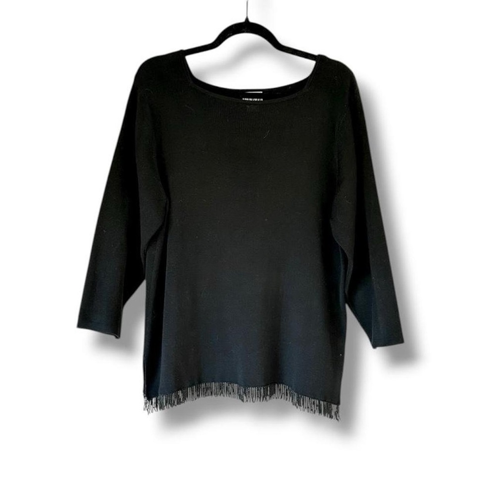 CLIO II 2000s Y2K Silk Cotton Knit Beaded Fringe Black Long Sleeve Sweater Top
